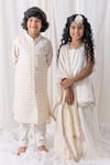 Buy_Chotibuti_Ivory Cotton Embroidery Thread Work And Sequins Sherwani Set _Online_at_Aza_Fashions