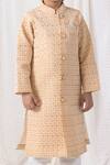 Chotibuti_Yellow Cotton Embroidery Thread Sherwani Set _Online_at_Aza_Fashions