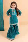 Chotibuti_Blue Cotton, Linen Gota Patti, Lace Bandhani Print Kurta Sharara Set _at_Aza_Fashions