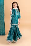 Chotibuti_Blue Cotton, Linen Gota Patti, Lace Bandhani Print Kurta Sharara Set _Online_at_Aza_Fashions