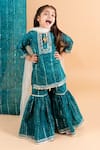 Buy_Chotibuti_Blue Cotton, Linen Gota Patti, Lace Bandhani Print Kurta Sharara Set _Online_at_Aza_Fashions