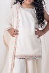 Chotibuti_Ivory Cotton Embroidery Mirror Work Neckline Kurta Sharara Set _Online_at_Aza_Fashions