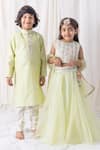 Shop_Chotibuti_Green Organza Embroidery Mirror Work Waistband Lehenga Set _Online_at_Aza_Fashions