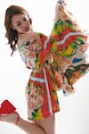 Shop_Cin Cin_Multi Color Silk Print Chinese Straight Neck Philip Bell Sleeve Jumpsuit _Online_at_Aza_Fashions