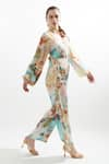 Cin Cin_Multi Color Silk Printed Abstract Botanical V Neck Lavina Jumpsuit _Online_at_Aza_Fashions