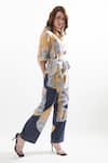 Cin Cin_Multi Color Silk Embroidery Collared Quora Jungle Safari Print Shirt And Pant Set _Online_at_Aza_Fashions