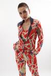 Cin Cin_Red Silk Rome Collared Neck Jacket Pant Set _at_Aza_Fashions