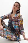 Cin Cin_Multi Color Silk Printed Abstract Botanical Band Collar Coco Top And Pant Set _at_Aza_Fashions