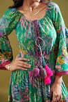 Cin Cin_Green Cotton Printed Floral Boat Neck Noorie Dress _at_Aza_Fashions