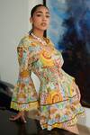 Cin Cin_Multi Color Cotton Printed Abstract V Neck Swarna Dress_Online_at_Aza_Fashions