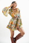 Cin Cin_Multi Color Cotton Printed Abstract V Neck Swarna Dress_at_Aza_Fashions