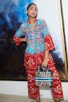 Buy_Cin Cin_Blue Cotton Beads, Patchwork Mandarin Collar Ruhaani Printed Top And Pant Set 