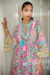 Cin Cin_Pink Cotton Printed Flower Keyhole Ruchi Dress For Women_Online_at_Aza_Fashions