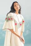 Ikai by Ragini Ahuja_Ivory Cotton Silk Chanderi Applique Round Nile Cutwork Dress  _Online_at_Aza_Fashions