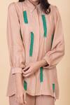 Chambray & CO._Beige All Weather Pure Silk Embroidery Appliques Raine Work Shirt And Pant Set _Online_at_Aza_Fashions
