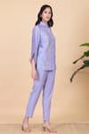 Buy_Chambray & CO._Purple Silk Embroidery Collared Anae Flower Shirt And Pant Set _Online_at_Aza_Fashions