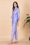 Shop_Chambray & CO._Purple Silk Embroidery Collared Anae Flower Shirt And Pant Set _Online_at_Aza_Fashions