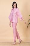 Buy_Chambray & CO._Pink Silk Embroidery Collared Fiah Flower Shirt And Pant Set _Online_at_Aza_Fashions