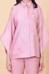 Shop_Chambray & CO._Pink Silk Embroidery Collared Fiah Flower Shirt And Pant Set _Online_at_Aza_Fashions
