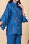 Chambray & CO._Blue Silk Embroidery Collared Jade Flower Shirt And Pant Set _Online_at_Aza_Fashions