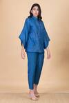 Buy_Chambray & CO._Blue Silk Embroidery Collared Jade Flower Shirt And Pant Set _Online_at_Aza_Fashions