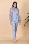 Chambray & CO._Grey Silk Embroidery Collared Iza Shirt And Pant Set _Online_at_Aza_Fashions