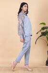 Shop_Chambray & CO._Grey Silk Embroidery Collared Iza Shirt And Pant Set _Online_at_Aza_Fashions