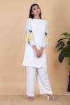 Buy_Chambray & CO._White Silk Embroidery Boat Neck Aurora Sleeve Kurta And Pant Set _Online_at_Aza_Fashions