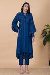 Buy_Chambray & Co._Blue Silk Crystals Bandeau Neck Zairi Thread Embroidered Kurta And Pant Set _Online_at_Aza_Fashions