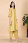 Buy_Chambray & Co._Yellow All Weather Pure Silk Embroidery Thread Kaashvi Sleeve Kurta And Pant Set _Online_at_Aza_Fashions