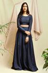 Buy_Chambray & CO._Blue Silk Beads Round Neck Embroidered Blouse And Lehenga Set _Online_at_Aza_Fashions