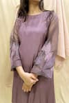Chambray & CO._Purple Velvet, Silk, Velour, Organza Embroidery Round Neck Floral Kurta Set _Online_at_Aza_Fashions