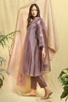 Buy_Chambray & CO._Purple Velvet, Silk, Velour, Organza Embroidery Round Neck Floral Kurta Set _Online_at_Aza_Fashions