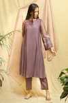 Chambray & CO._Purple Velvet, Silk, Velour, Organza Embroidery Round Neck Floral Kurta Set _at_Aza_Fashions