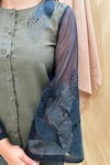 Chambray & Co._Blue Zari Woven Chanderi Embroidered Hand Applique Round Top And Pant Set _Online_at_Aza_Fashions