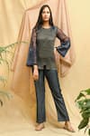 Shop_Chambray & Co._Blue Zari Woven Chanderi Embroidered Hand Applique Round Top And Pant Set _Online_at_Aza_Fashions