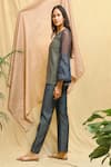 Chambray & Co._Blue Zari Woven Chanderi Embroidered Hand Applique Round Top And Pant Set _at_Aza_Fashions