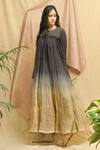 Buy_Chambray & CO._Blue Cotton Embroidery Round Neck Ombre Flowy Tiered Dress _Online_at_Aza_Fashions