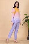 Chambray & CO._Blue Silk Split V-neck Acai Ombre Shirt And Pant Set _Online_at_Aza_Fashions