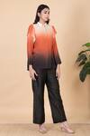 Buy_Chambray & CO._Black Silk Split V-neck Aemi Ombre Shirt And Pant Set _Online_at_Aza_Fashions