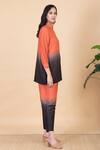 Chambray & CO._Orange Silk Embroidery Split V-neck Bria Colorblock Shirt And Pant Set _Online_at_Aza_Fashions