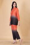 Buy_Chambray & CO._Orange Silk Embroidery Split V-neck Bria Colorblock Shirt And Pant Set _Online_at_Aza_Fashions