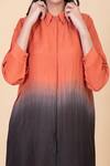 Shop_Chambray & CO._Orange Silk Embroidery Split V-neck Bria Colorblock Shirt And Pant Set _Online_at_Aza_Fashions