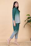 Buy_Chambray & CO._Green Silk Collared Aeva Ombre Shirt And Pant Set _Online_at_Aza_Fashions