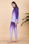 Shop_Chambray & CO._Purple Silk Embroidery Split V-neck Amber Spread Collar Ombre Shirt And Pant Set _Online_at_Aza_Fashions