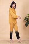 Buy_Chambray & CO._Yellow Silk Beads Split V-neck Carol Shirt And Ombre Pant Set _Online_at_Aza_Fashions
