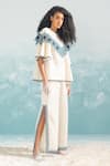 Shop_Ikai by Ragini Ahuja_Ivory Cotton Silk Chanderi Applique Round Nile Cape Style Top  _Online_at_Aza_Fashions