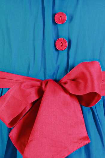 Lil Drama_Blue Cotton Bow Tie-up Dress _at_Aza_Fashions