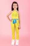 Buy_LIL DRAMA_Yellow 100% Cotton 3d Rose Halter Neck Top And Pant Set _Online_at_Aza_Fashions