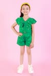 Shop_LIL DRAMA_Green 100% Cotton Embellished Pearls Ruffle Neck Top And Shorts Set _Online_at_Aza_Fashions